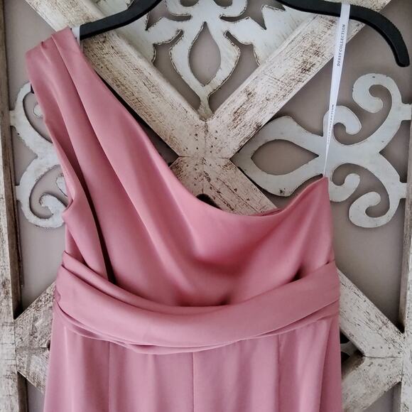 Vivian Diamond Dressy Collection One-Shoulder Satin Gown Knotted Bodice Rose - Picture 10 of 13